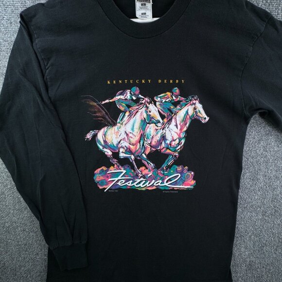 VTG 1997 Kentucky Derby Shirt Mens Large Crew Retro USA Made Barnhart Black - Picture 1 of 15